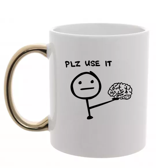 Чашка с цветной ручкой Plz use it Золото фото