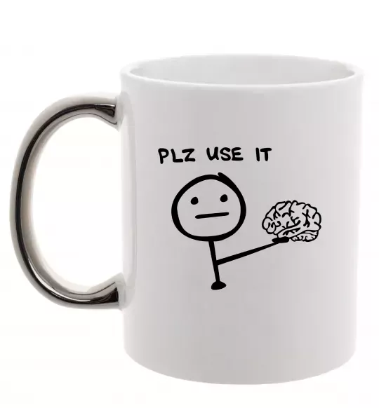 Чашка с цветной ручкой Plz use it Серебро фото