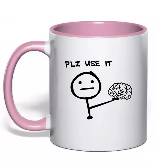 Чашка с цветной ручкой Plz use it Нежно розовый фото
