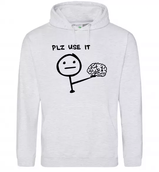 Мужская толстовка (худи) Plz use it Серый меланж фото