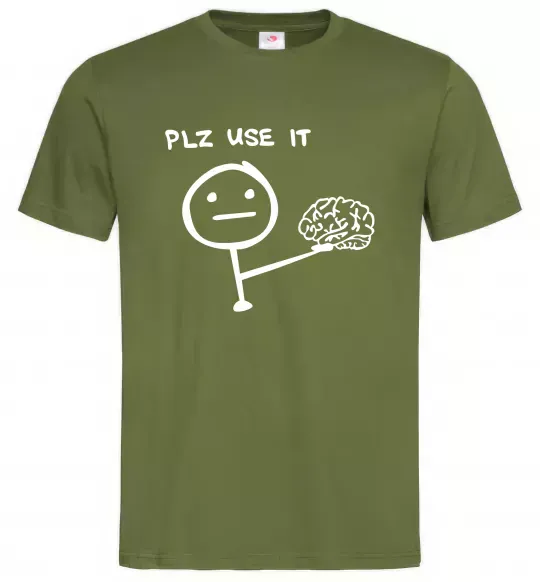 Чоловіча футболка Plz use it Оливковий фото