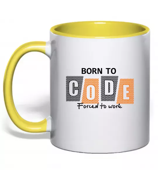 Чашка с цветной ручкой Born to code Солнечно желтый фото