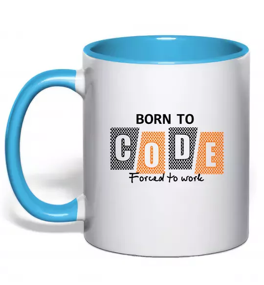 Чашка с цветной ручкой Born to code Голубой фото