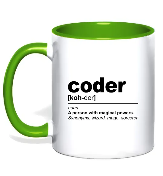 Чашка з кольоровою ручкою Coder Лаймовий фото