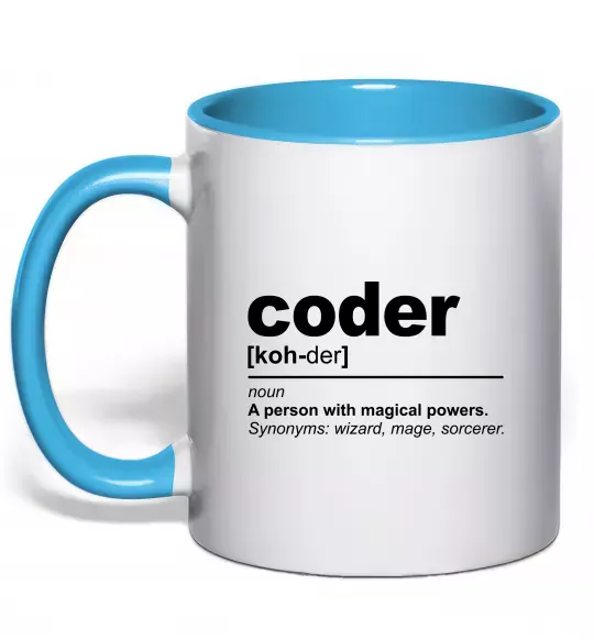 Чашка з кольоровою ручкою Coder Блакитний фото
