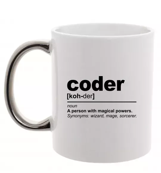 Чашка з кольоровою ручкою Coder Срібло фото