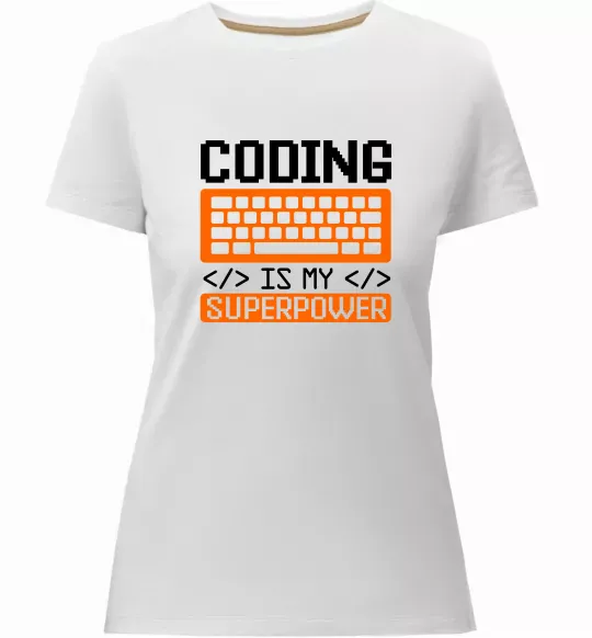 Женская премиум футболка Coding is my superpower Белый фото