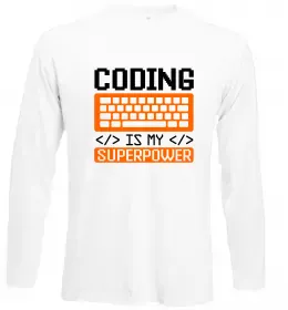 Лонгслив Coding is my superpower Белый фото