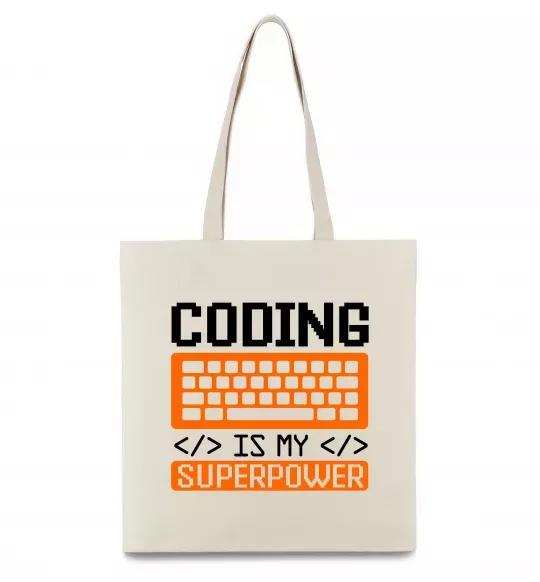 Еко-сумка Coding is my superpower Бежевий фото