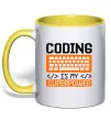 Чашка з кольоровою ручкою Coding is my superpower Сонячно жовтий фото