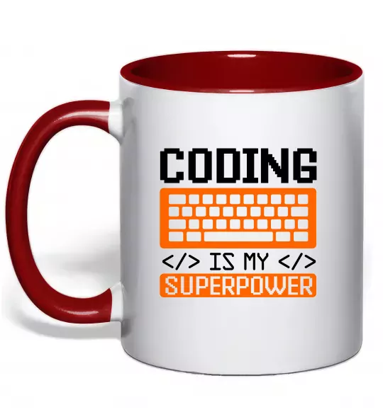 Чашка з кольоровою ручкою Coding is my superpower Червоний фото