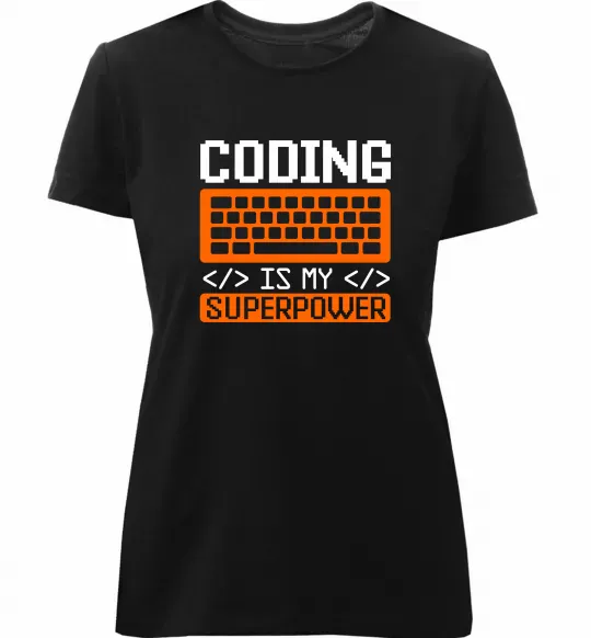 Женская премиум футболка Coding is my superpower Черный фото