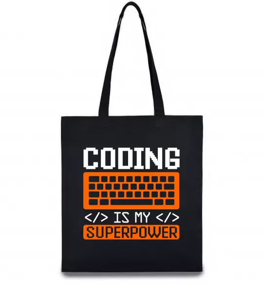 Еко-сумка Coding is my superpower Чорний фото