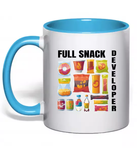 Чашка з кольоровою ручкою Full Snack developer Блакитний фото