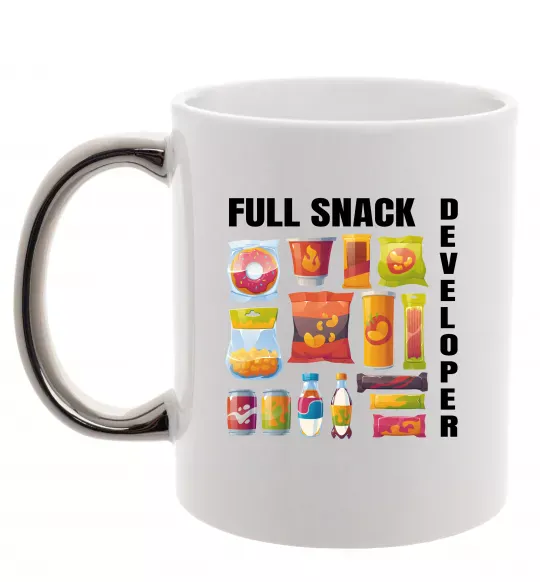 Чашка з кольоровою ручкою Full Snack developer Срібло фото