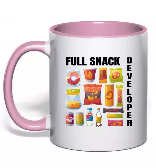Чашка з кольоровою ручкою Full Snack developer Ніжно рожевий фото