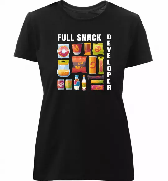 Женская премиум футболка Full Snack developer Черный фото
