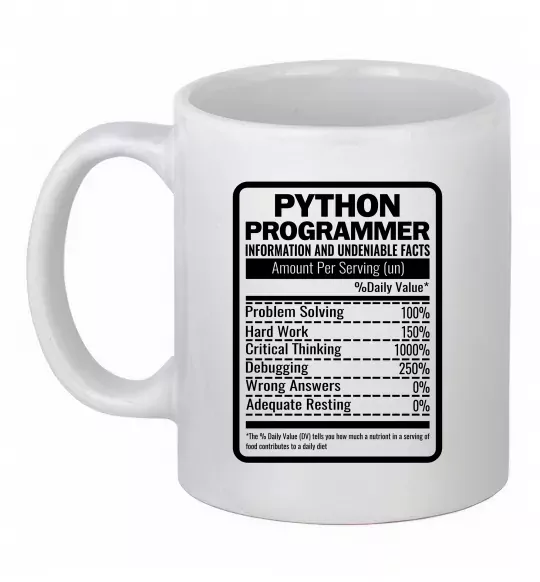 Чашка керамическая Python programmer Белый фото