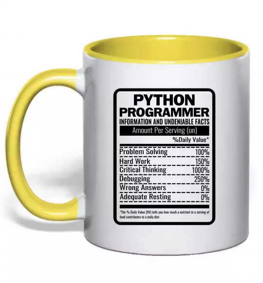 Чашка з кольоровою ручкою Python programmer Сонячно жовтий фото