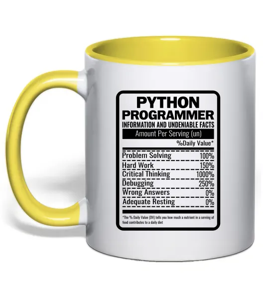 Чашка з кольоровою ручкою Python programmer Лимонний фото