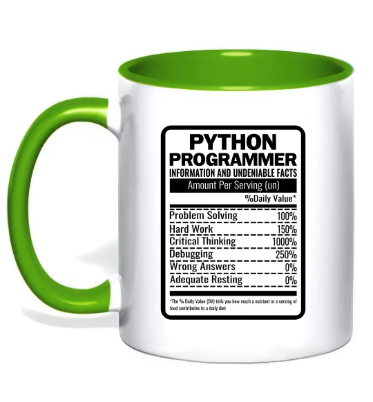 Чашка з кольоровою ручкою Python programmer Лаймовий фото