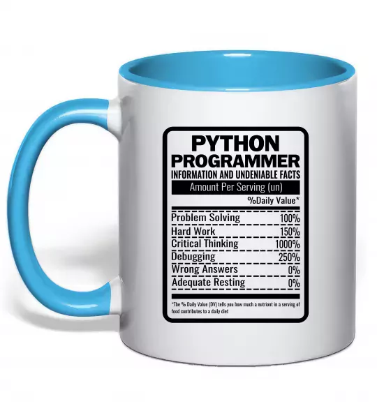 Чашка з кольоровою ручкою Python programmer Блакитний фото