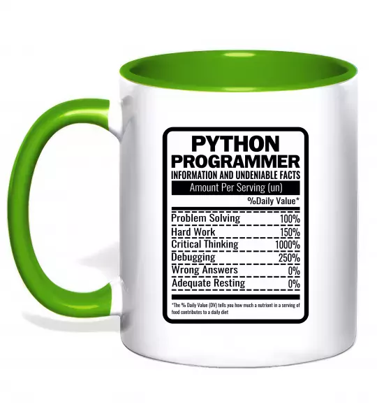 Чашка з кольоровою ручкою Python programmer Зелений фото