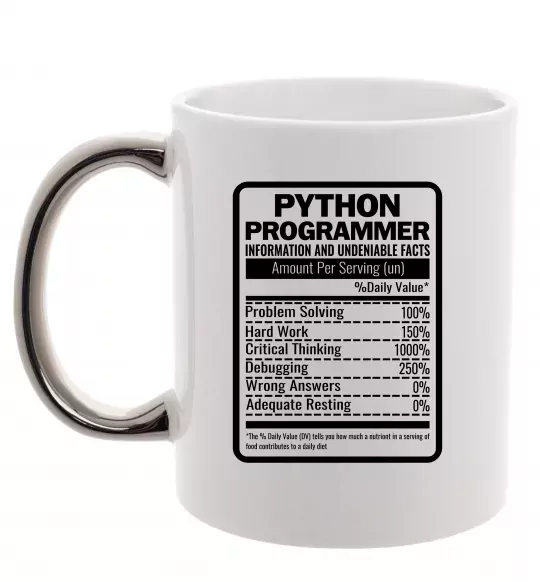 Чашка з кольоровою ручкою Python programmer Срібло фото