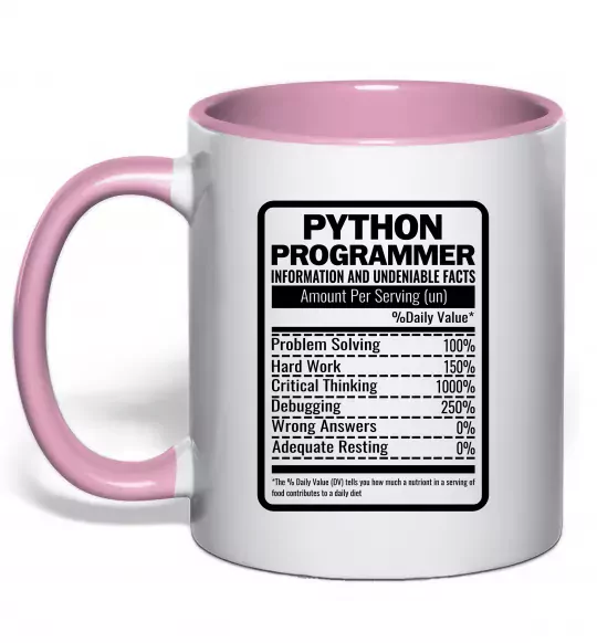 Чашка з кольоровою ручкою Python programmer Ніжно рожевий фото