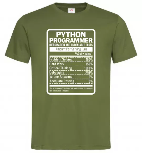 Мужская футболка Python programmer Оливковый фото