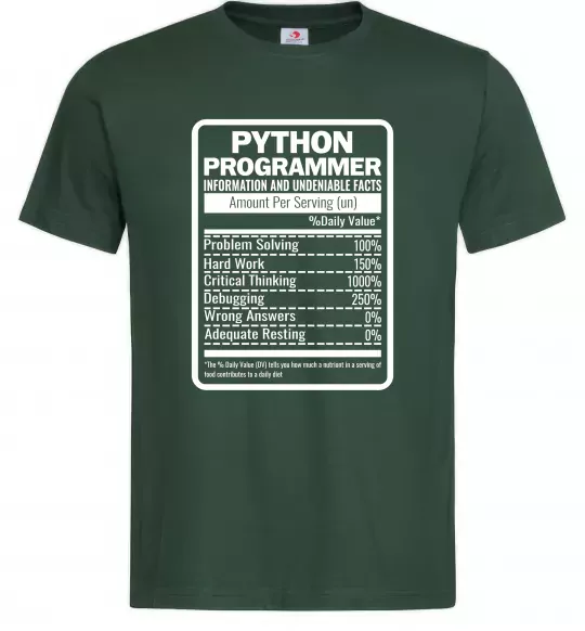 Мужская футболка Python programmer Темно-зеленый фото