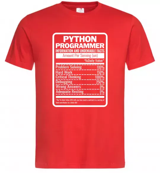 Мужская футболка Python programmer Красный фото