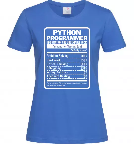 Жіноча футболка Python programmer Яскраво-синій фото