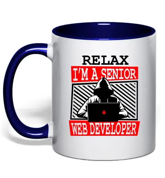 Чашка с цветной ручкой Senior web developer Глубокий темно-синий фото
