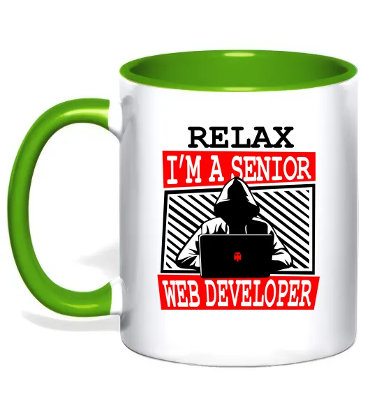 Чашка з кольоровою ручкою Senior web developer Лаймовий фото