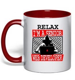 Чашка з кольоровою ручкою Senior web developer Червоний фото
