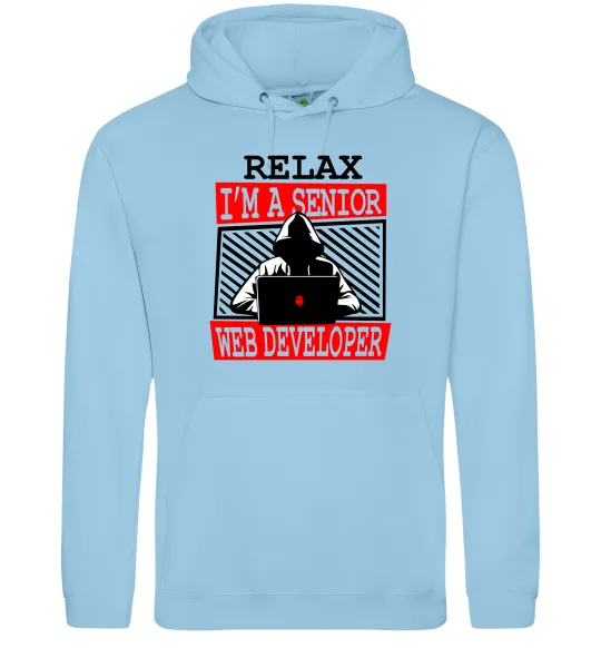 Мужская толстовка (худи) Senior web developer Голубой фото