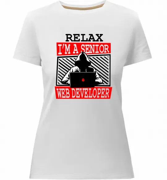 Женская премиум футболка Senior web developer Белый фото