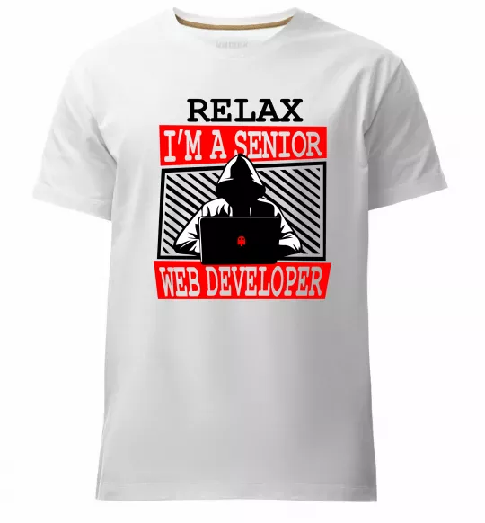 Мужская премиум футболка Senior web developer Белый фото