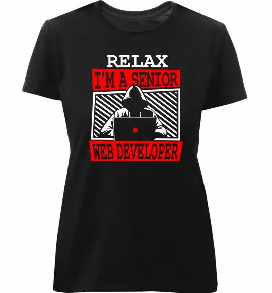 Женская премиум футболка Senior web developer Черный фото