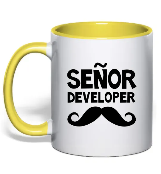 Чашка с цветной ручкой Senior developer Лимонный фото