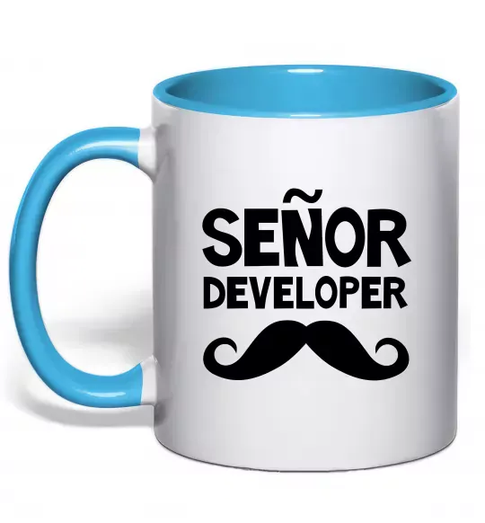 Чашка с цветной ручкой Senior developer Голубой фото