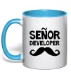 Чашка с цветной ручкой Senior developer Голубой фото