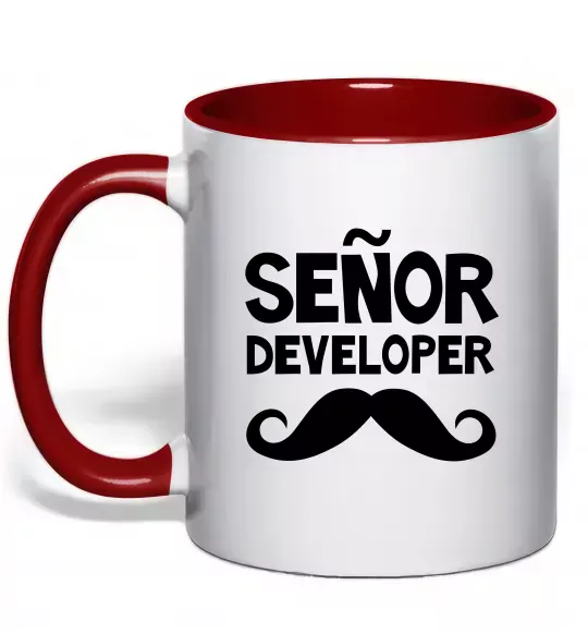 Чашка с цветной ручкой Senior developer Красный фото