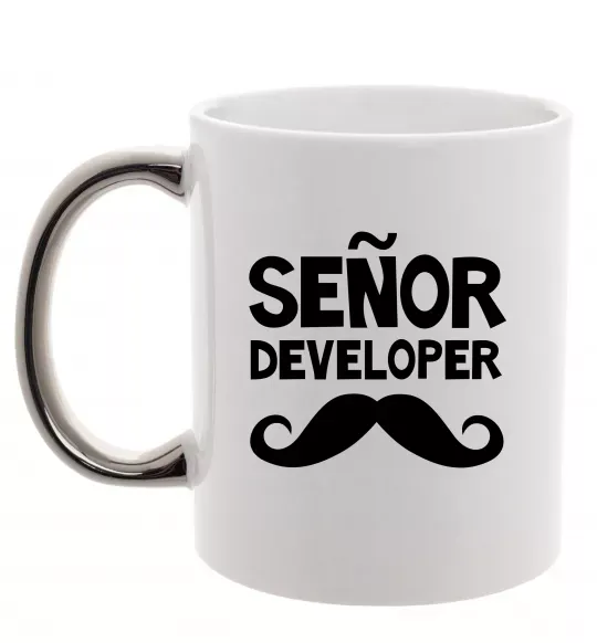 Чашка с цветной ручкой Senior developer Серебро фото
