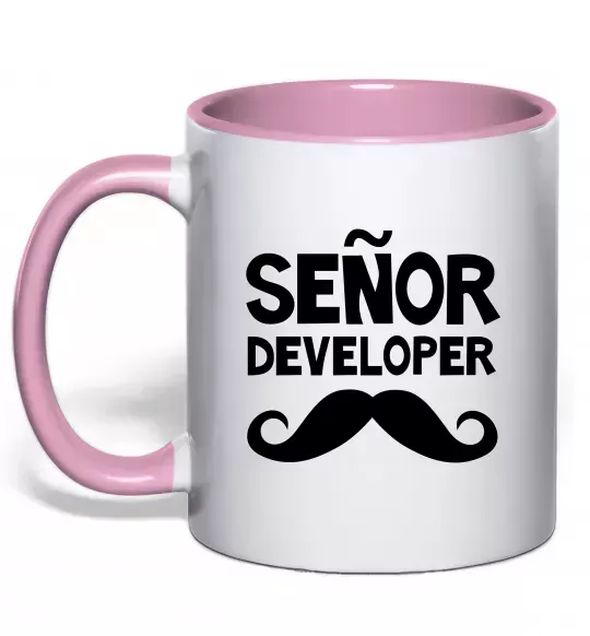 Чашка с цветной ручкой Senior developer Нежно розовый фото