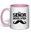 Чашка с цветной ручкой Senior developer Нежно розовый фото