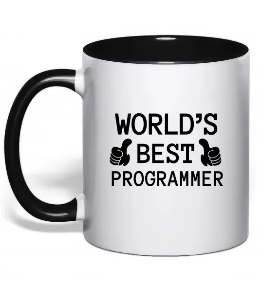 Чашка з кольоровою ручкою World`s best programmer Чорний фото