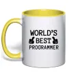 Чашка з кольоровою ручкою World`s best programmer Лимонний фото