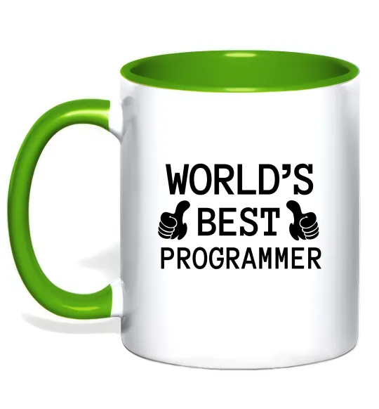Чашка з кольоровою ручкою World`s best programmer Лаймовий фото